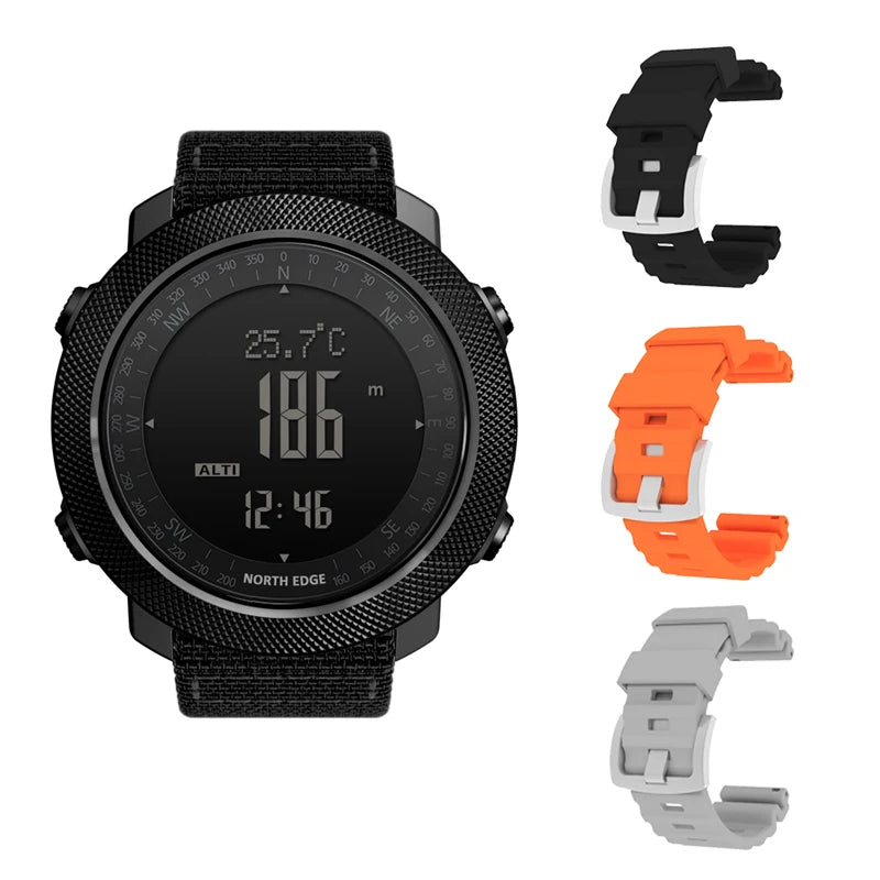 NORTH EDGE Herren-Sport-Digitaluhr, Stunden Laufen, Schwimmen, Militär, Armeeuhren, Höhenmesser, Barometer, Kompass, wasserdicht, 50 m