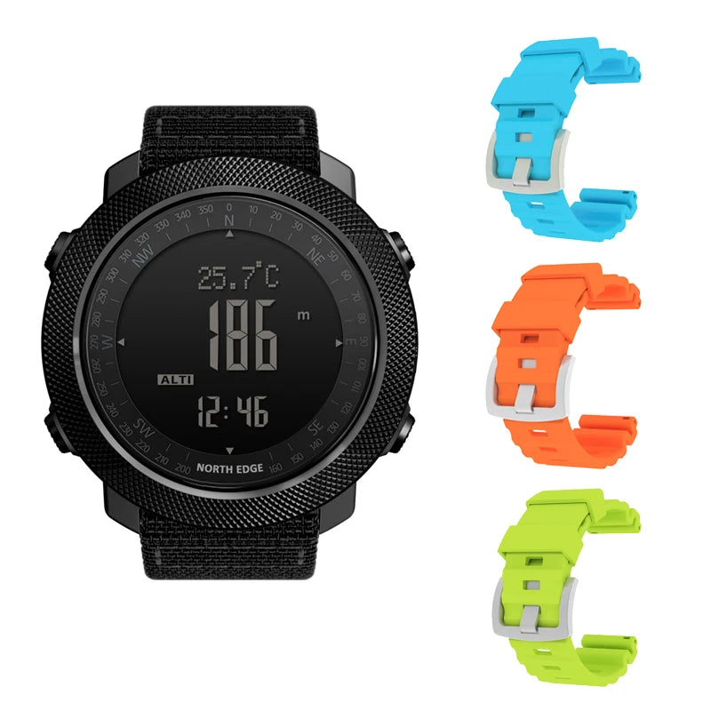 NORTH EDGE Herren-Sport-Digitaluhr, Stunden Laufen, Schwimmen, Militär, Armeeuhren, Höhenmesser, Barometer, Kompass, wasserdicht, 50 m