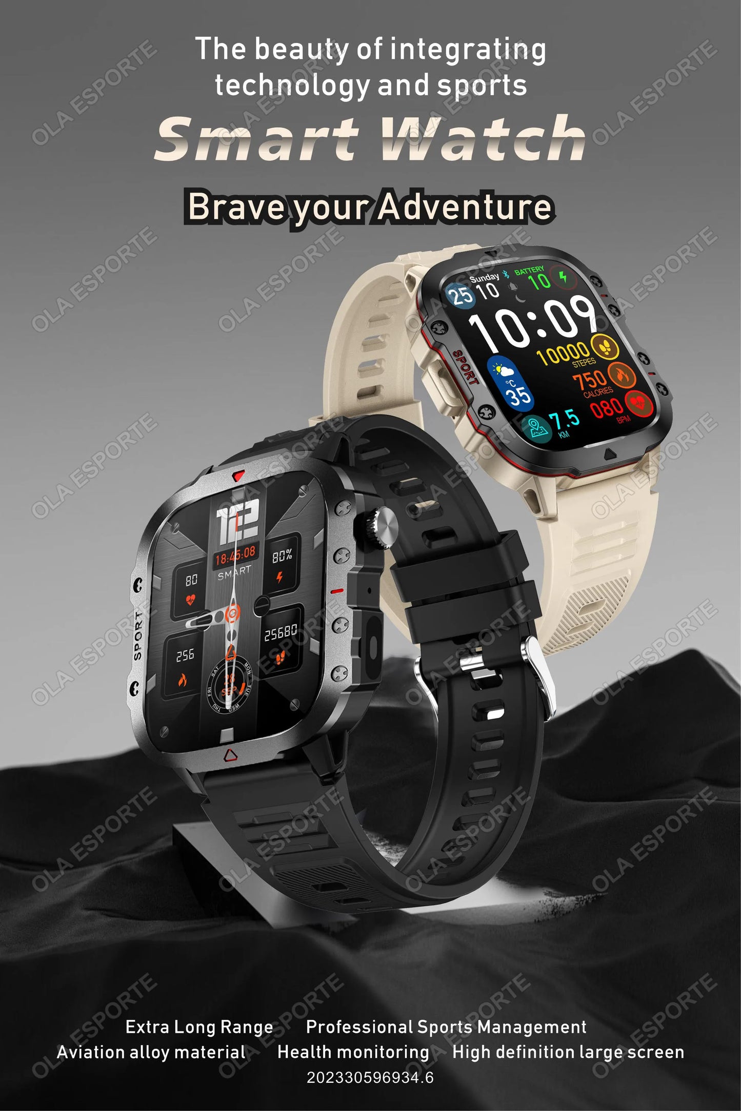 2026 Neue Militärische Smartwatch für Herren IP67 3ATM Outdoor-Sport Fitness-Tracker Blutdruck-Gesundheitsmonitor BT-Anrufe GPS Smartwatch