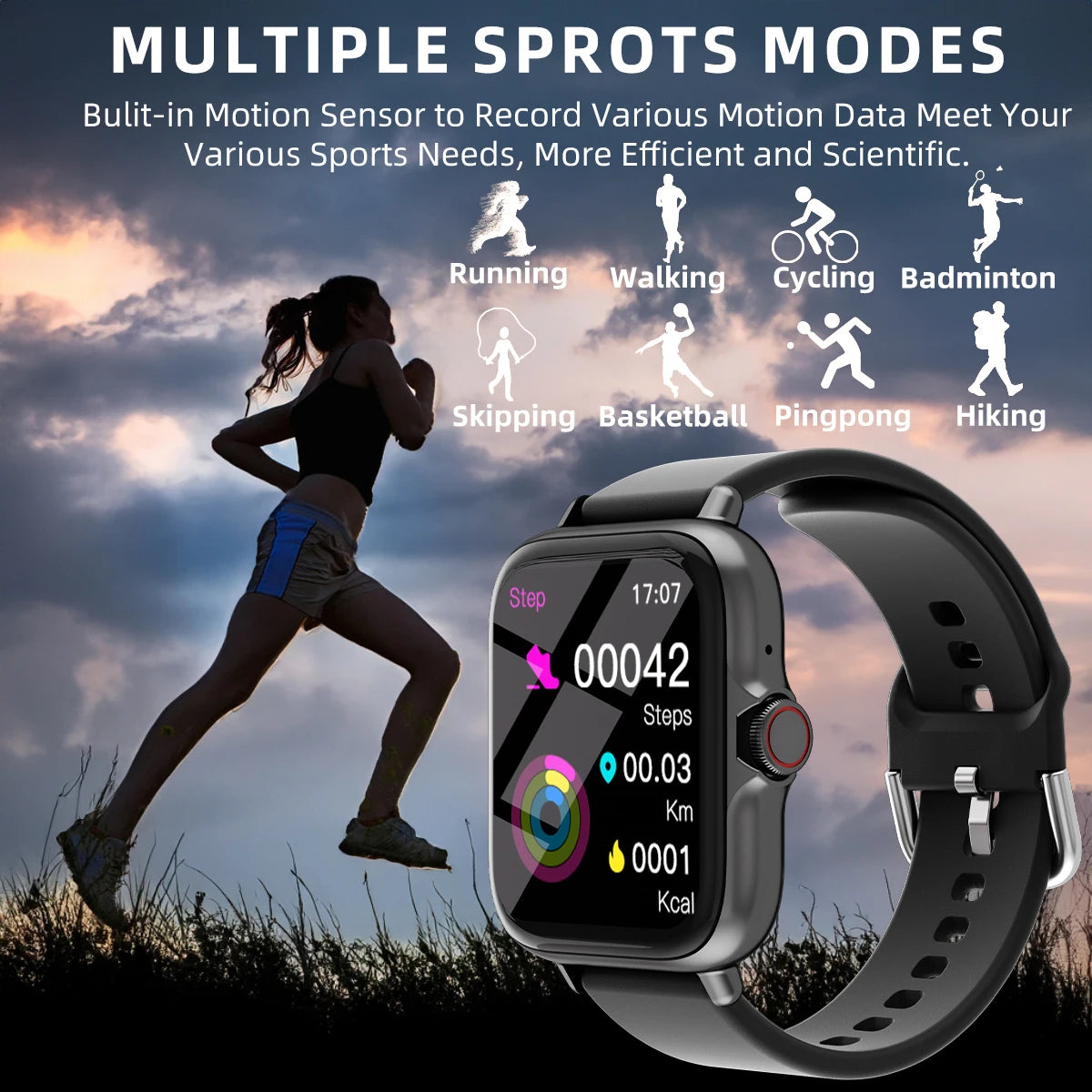1,83'' wasserdichte Smartwatch mit Nachricht, Antwort, Anruf, Schlafüberwachung, Sport, Schrittzähler, Informationswarnungen für iPhone und Android