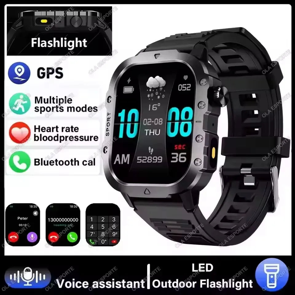 2026 Neue Robuste Militär-GPS-Smartwatch für Herren Bluetooth-Anruf Gesundheitsüberwachung Sport 5ATM Wasserdichte Smartwatches Mann Pk HW12