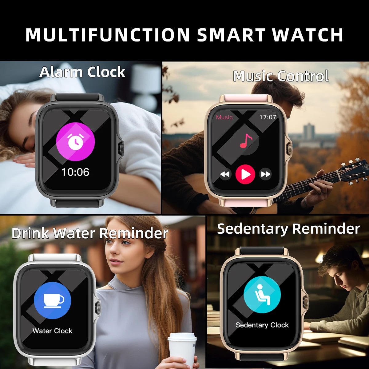 1,83'' wasserdichte Smartwatch mit Nachricht, Antwort, Anruf, Schlafüberwachung, Sport, Schrittzähler, Informationswarnungen für iPhone und Android