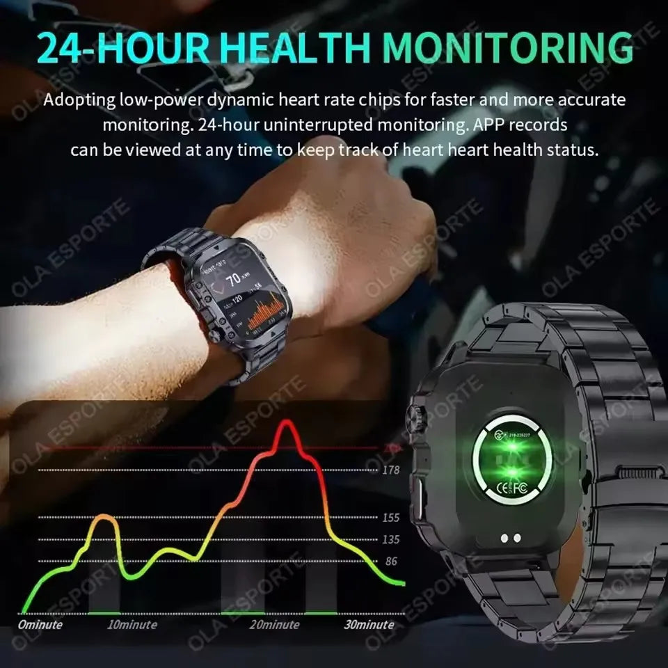2026 Neue Militärische Smartwatch für Herren IP67 3ATM Outdoor-Sport Fitness-Tracker Blutdruck-Gesundheitsmonitor BT-Anrufe GPS Smartwatch