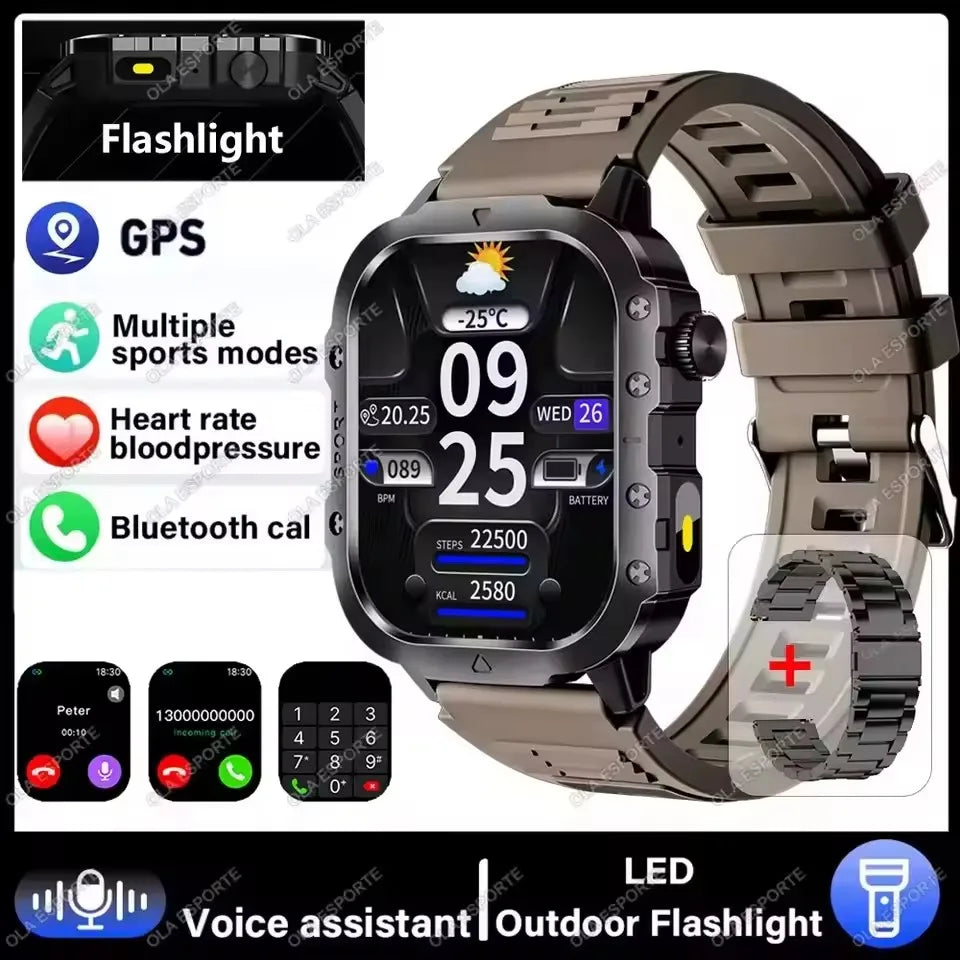 2026 Neue Robuste Militär-GPS-Smartwatch für Herren Bluetooth-Anruf Gesundheitsüberwachung Sport 5ATM Wasserdichte Smartwatches Mann Pk HW12