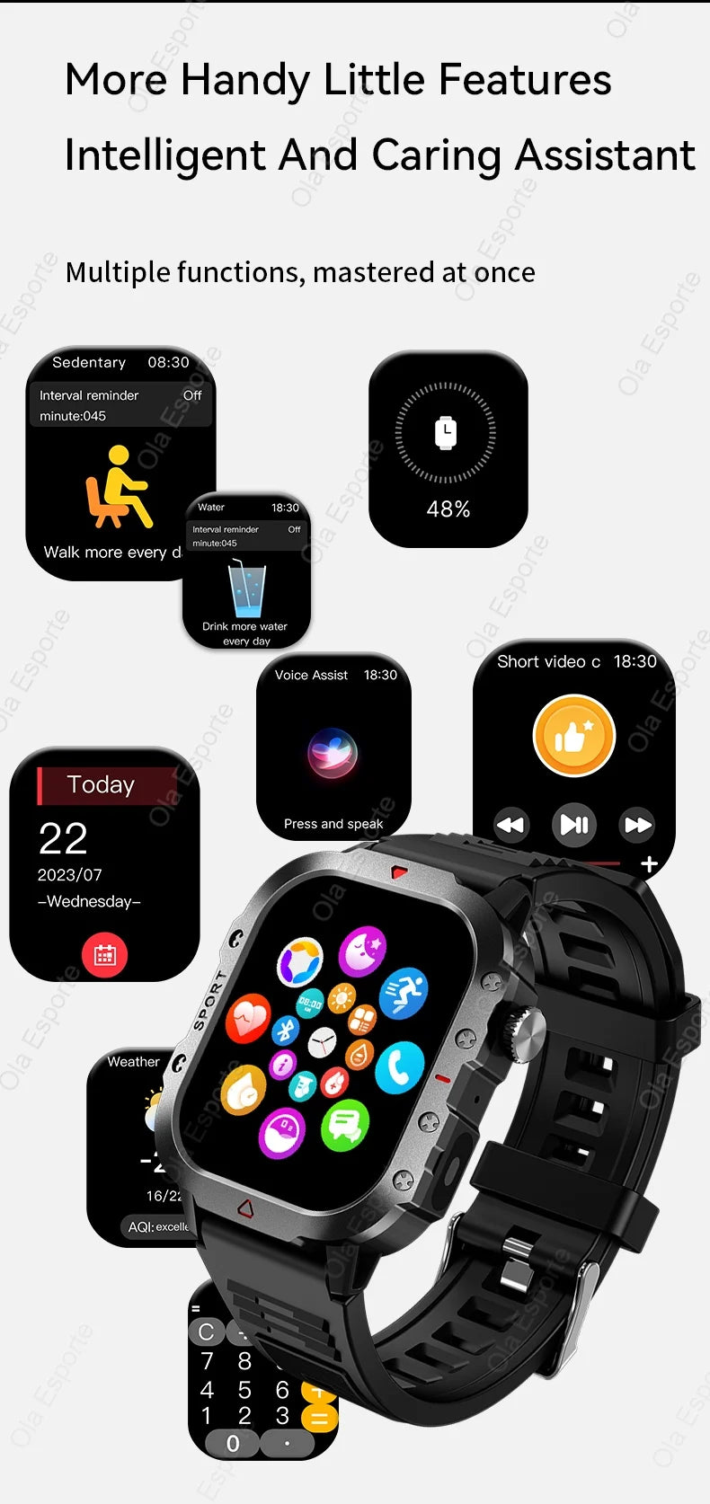 2026 Neue Militärische Smartwatch für Herren IP67 3ATM Outdoor-Sport Fitness-Tracker Blutdruck-Gesundheitsmonitor BT-Anrufe GPS Smartwatch