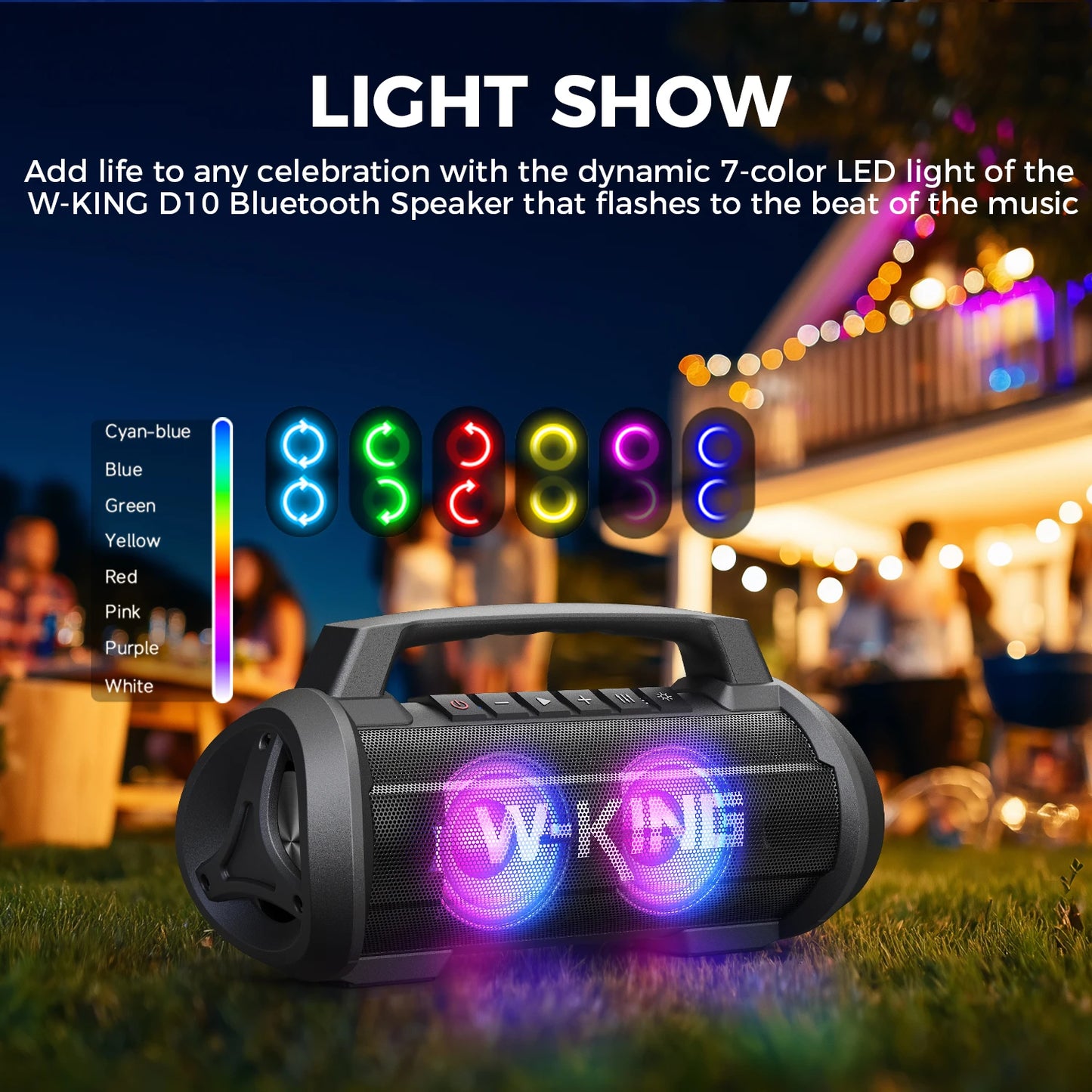 W-KING 70 W RMS tragbarer Bluetooth-Lautsprecher, Lautsprecher, kabellos, laut, IPX6 wasserdicht, Bluetooth-Lautsprecher mit Subwoofer/Bass Boost