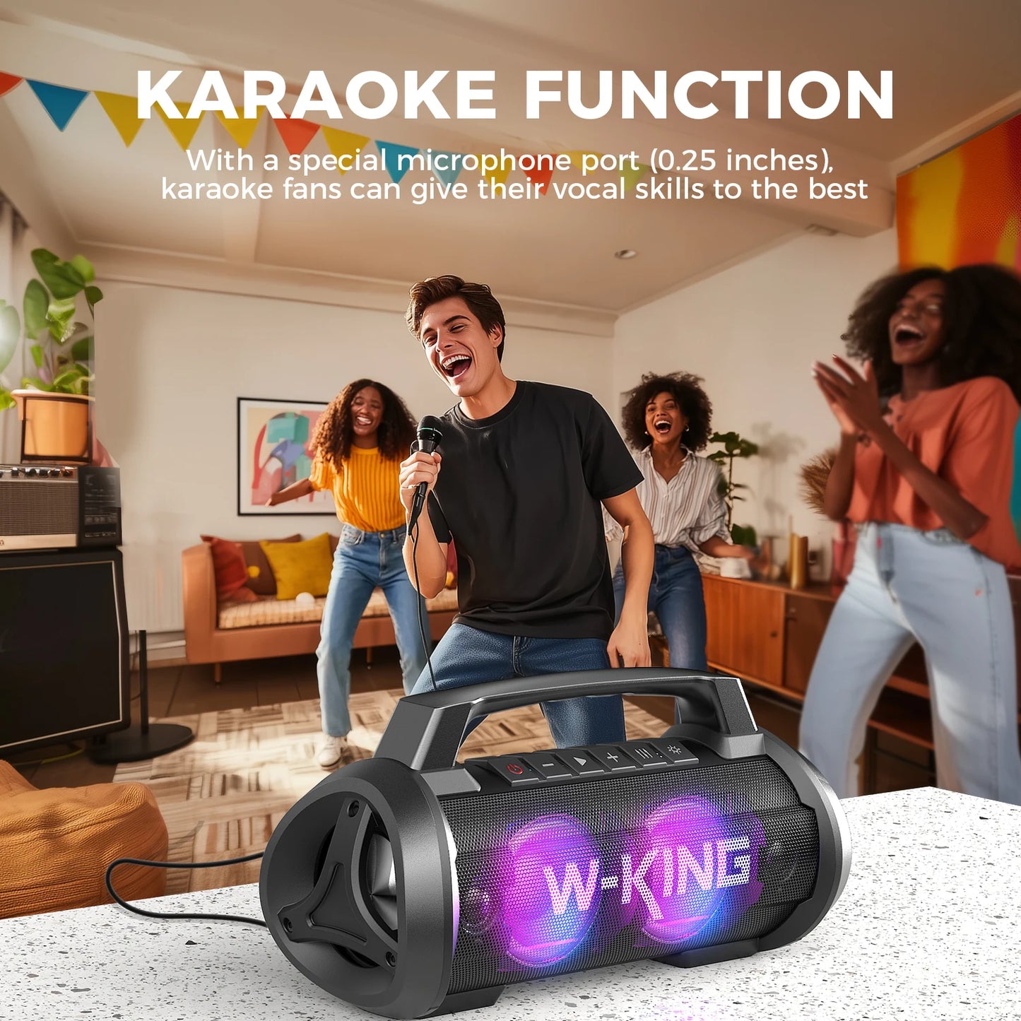 W-KING 70 W RMS tragbarer Bluetooth-Lautsprecher, Lautsprecher, kabellos, laut, IPX6 wasserdicht, Bluetooth-Lautsprecher mit Subwoofer/Bass Boost
