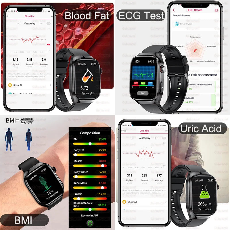 2025 neue Micro Körperliche Untersuchung Smart Uhr Für Männer Harnsäure Körper Fett Fünf Orgel Gesundheit Uhren Bluetooth Anruf SmartBracelet