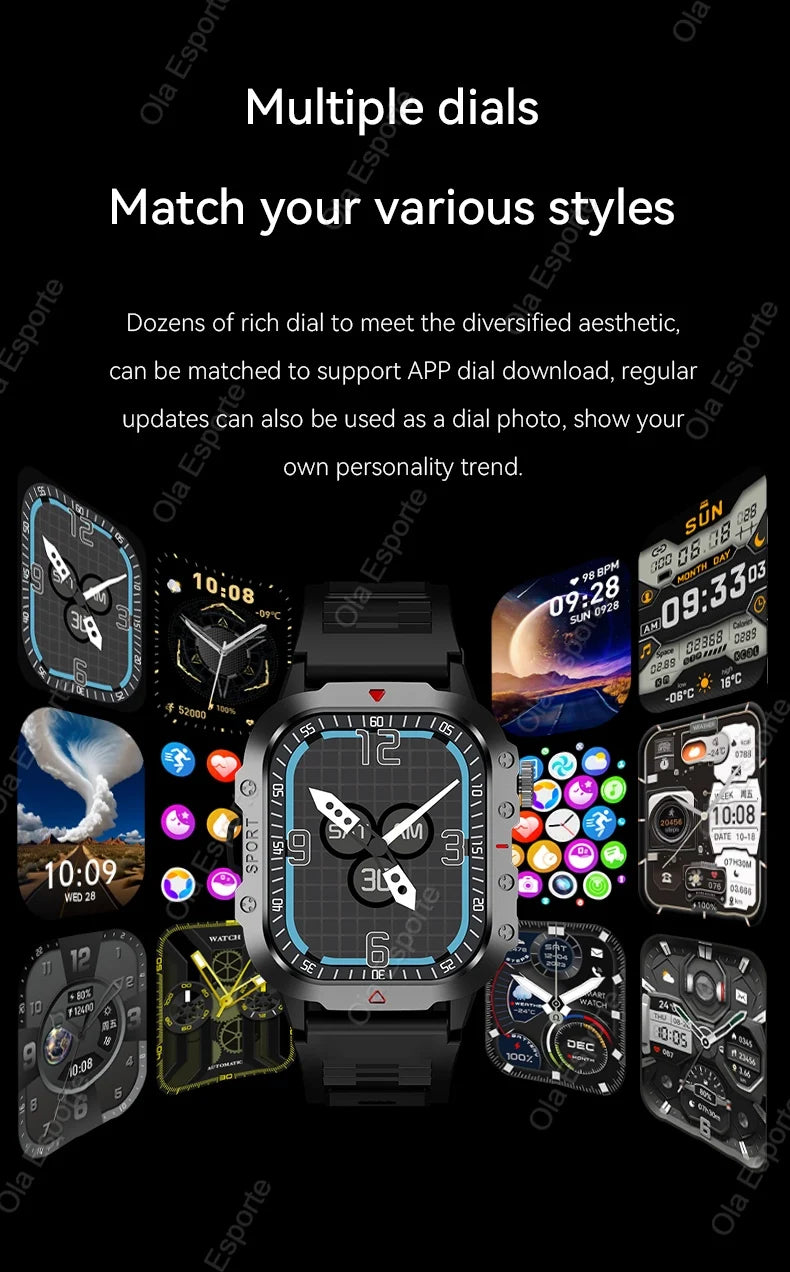 2026 Neue Militärische Smartwatch für Herren IP67 3ATM Outdoor-Sport Fitness-Tracker Blutdruck-Gesundheitsmonitor BT-Anrufe GPS Smartwatch
