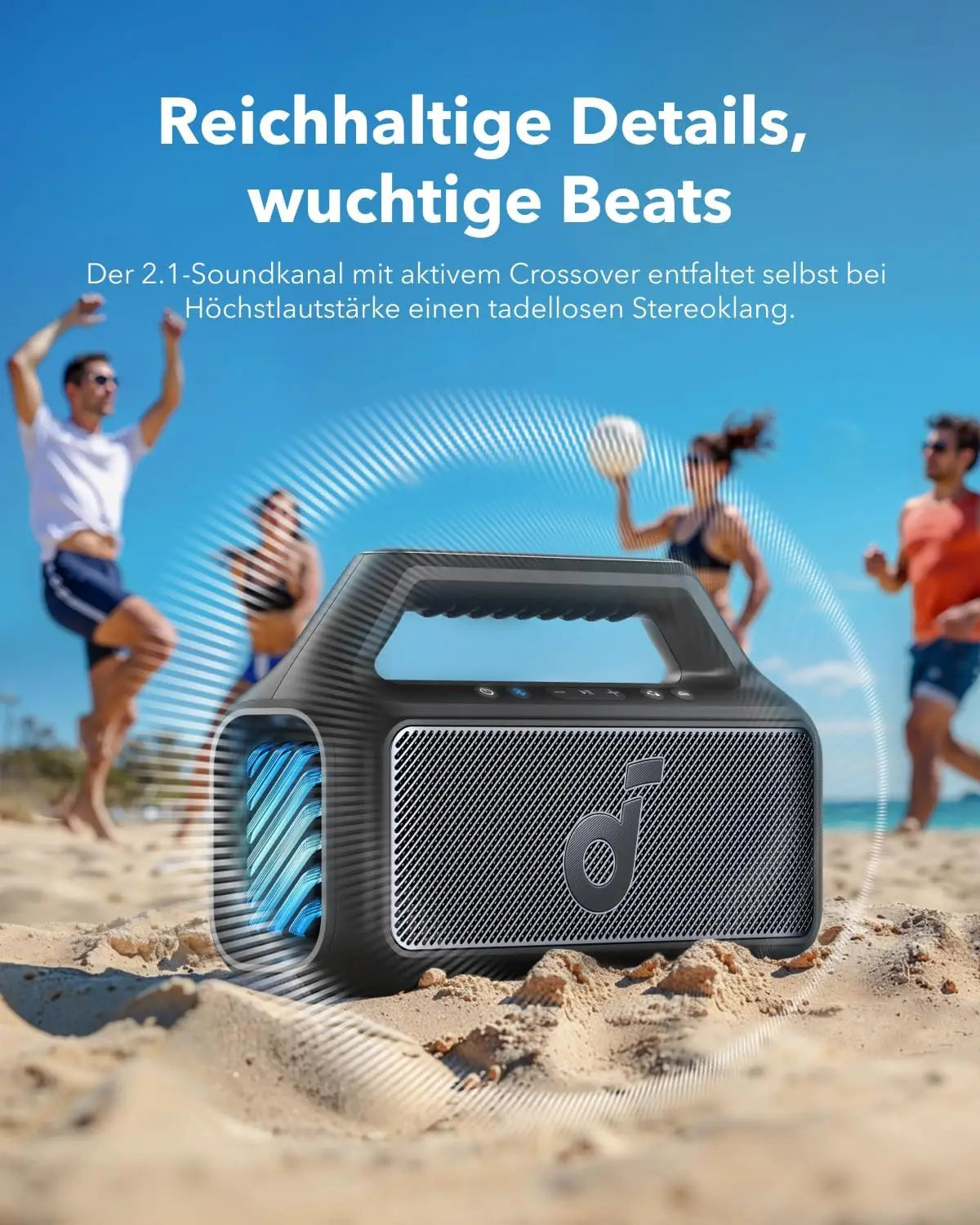 (EU stock) soundcore Boom 2 Outdoor Lautsprecher, 80W, BassUp 2.0, 24h Akku, IPX7 wasserdicht, schwimmt, LED-Licht, Subwoofer