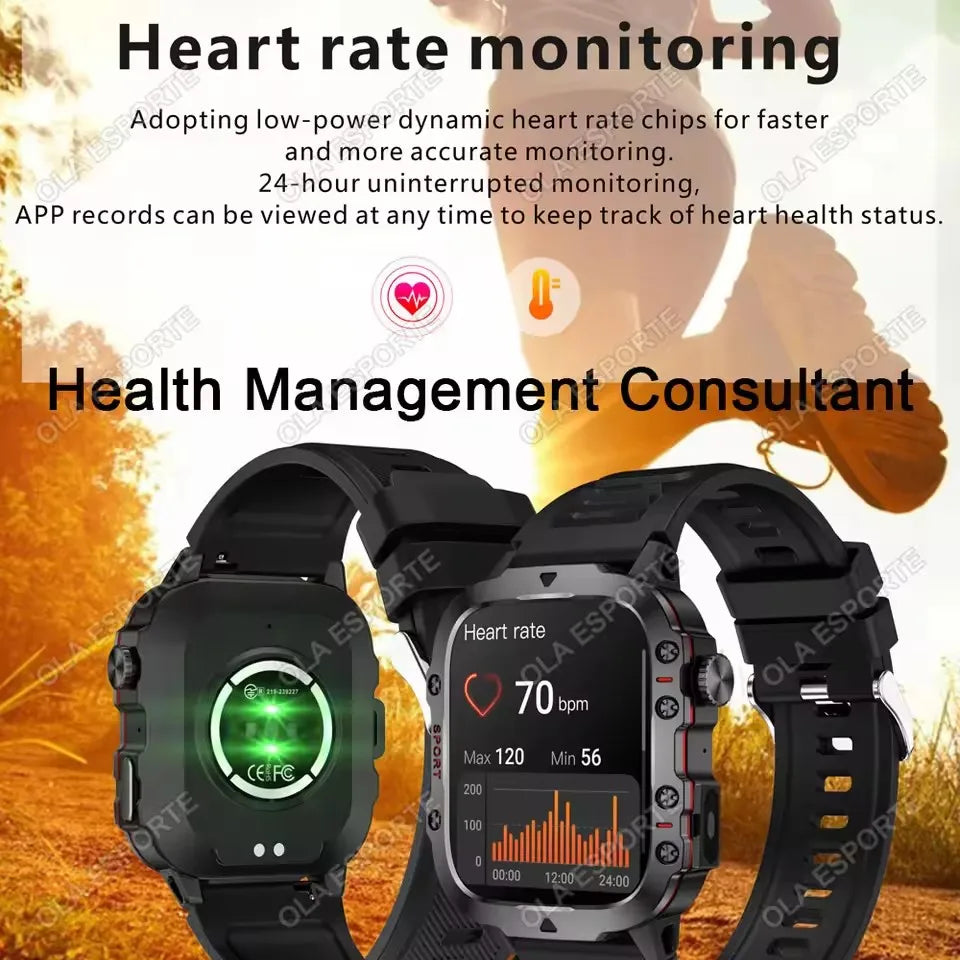 2026 Neue Militärische Smartwatch für Herren IP67 3ATM Outdoor-Sport Fitness-Tracker Blutdruck-Gesundheitsmonitor BT-Anrufe GPS Smartwatch