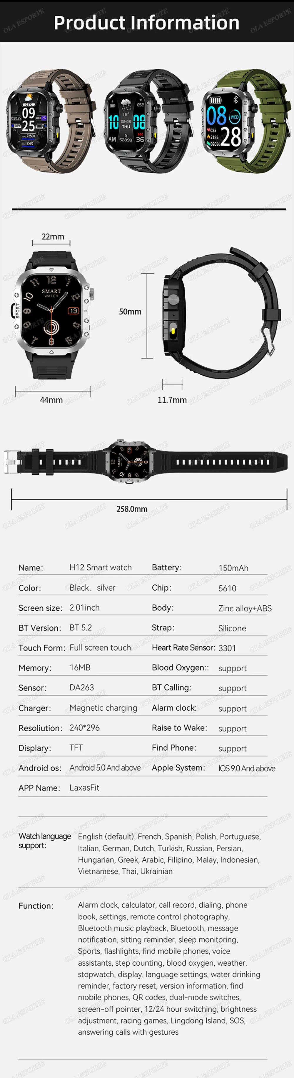 2026 Neue Robuste Militär-GPS-Smartwatch für Herren Bluetooth-Anruf Gesundheitsüberwachung Sport 5ATM Wasserdichte Smartwatches Mann Pk HW12